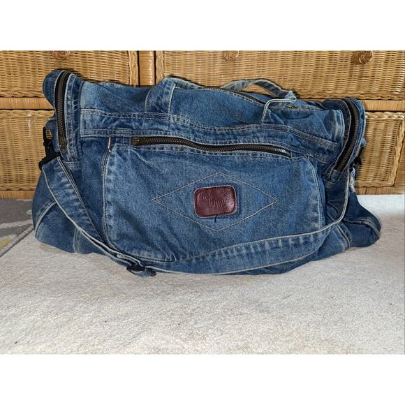 Vintage Handbags - Vintage 80s 90s Y2K Blue Jean Denim Shoulder Purse Large Tote Bag XL 26x11x11”